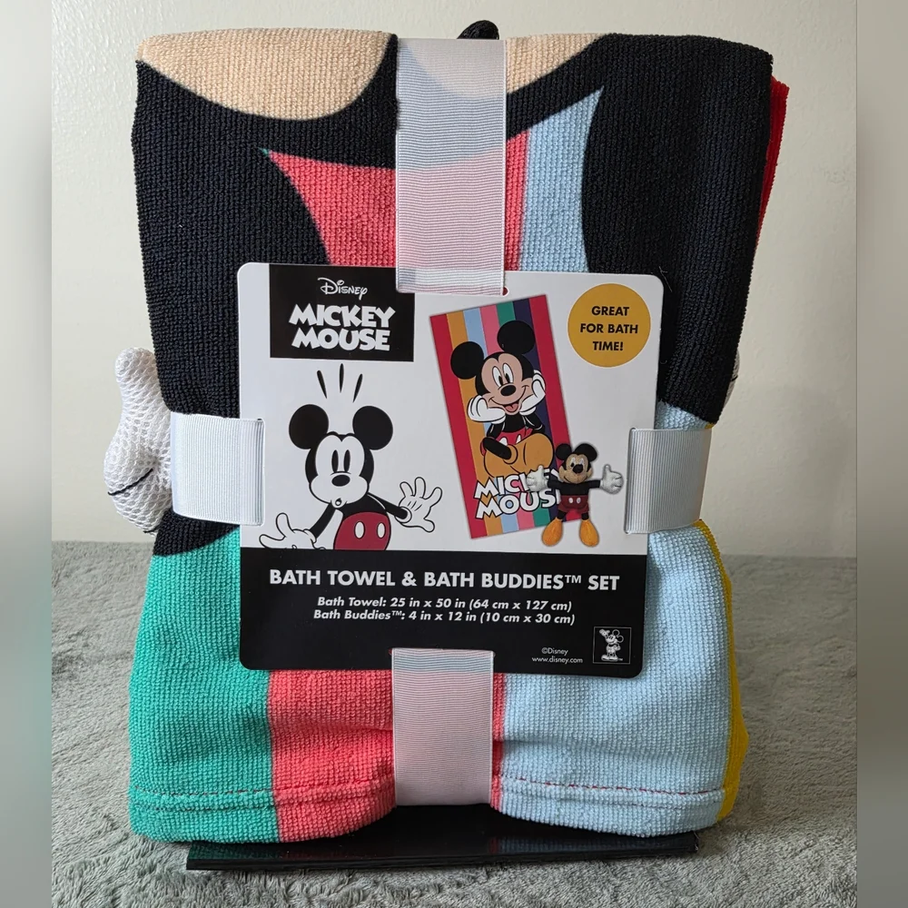 Disney Mickey Mouse Unisex Bath Towel And Bath Buddy Birthday Gift Set